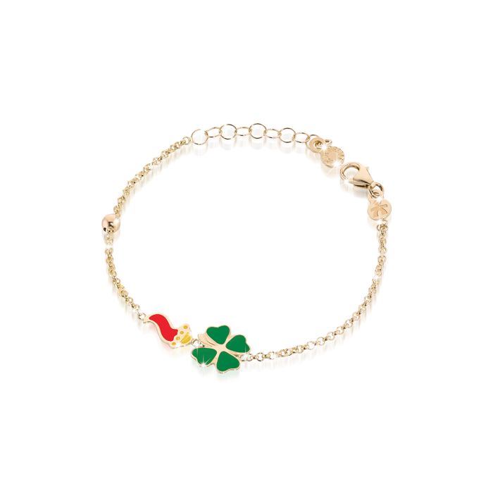 Bracciale leBebé - Fortuna con cornetto e quadrifoglio in oro giallo