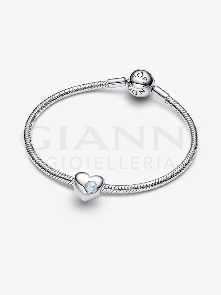 Charm Pandora - Cuore con Pietra Azzurra Marzo da incidere Charm