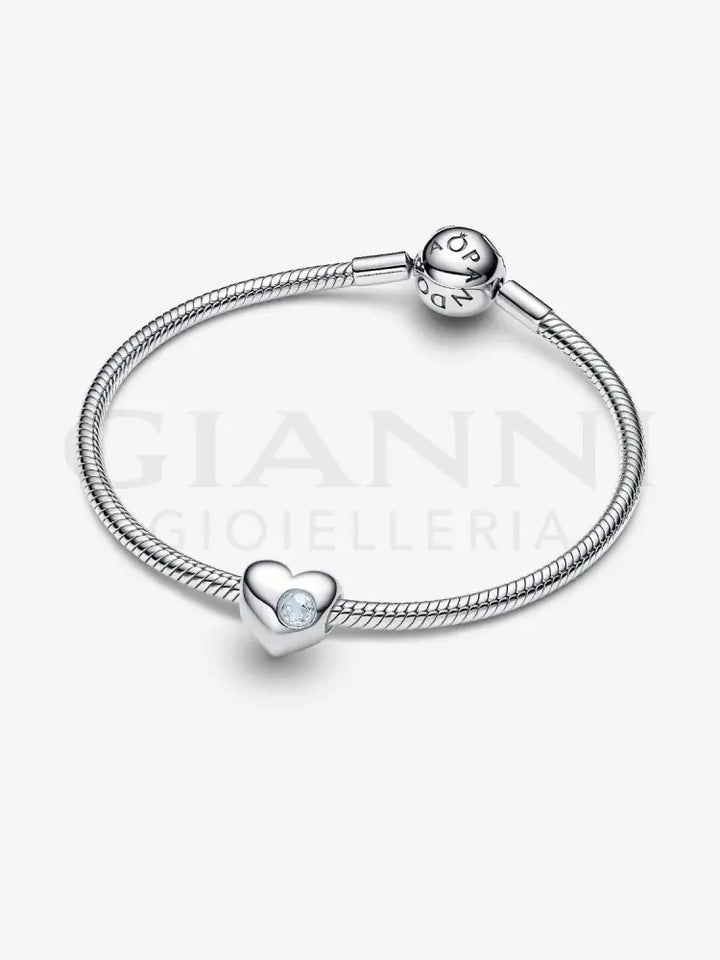 Charm Pandora - Cuore con Pietra Azzurra Marzo da incidere Charm