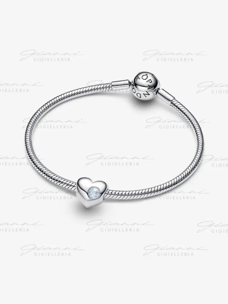 Charm Pandora - Cuore con Pietra Azzurra Marzo da incidere Charm