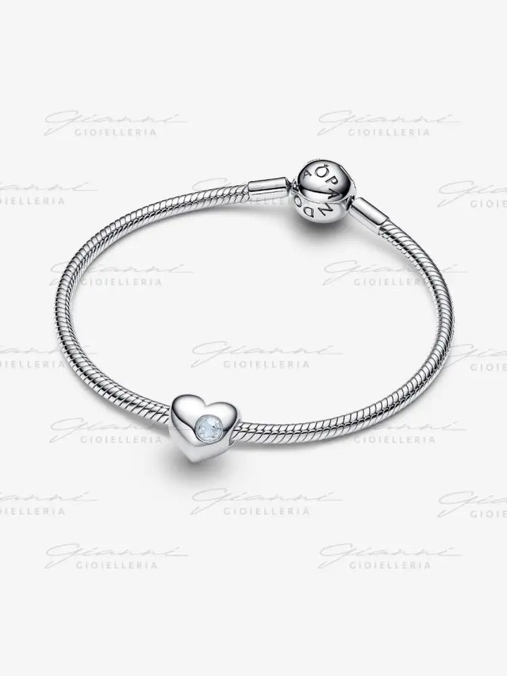 Charm Pandora - Cuore con Pietra Azzurra Marzo da incidere Charm