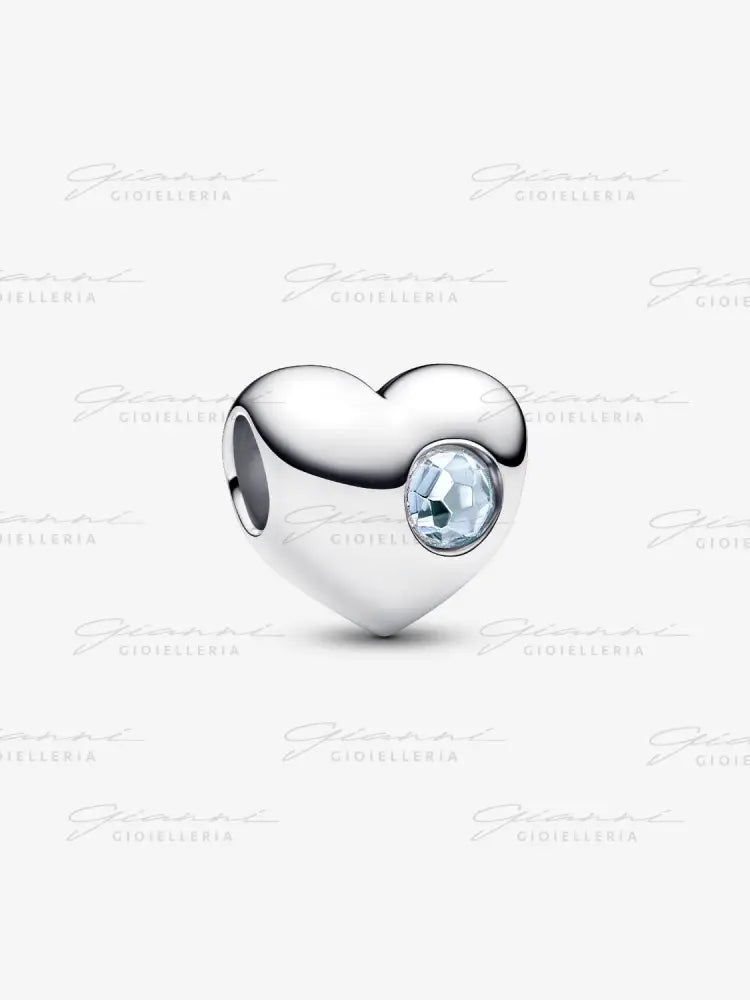 Charm Pandora - Cuore con Pietra Azzurra Marzo da incidere Charm