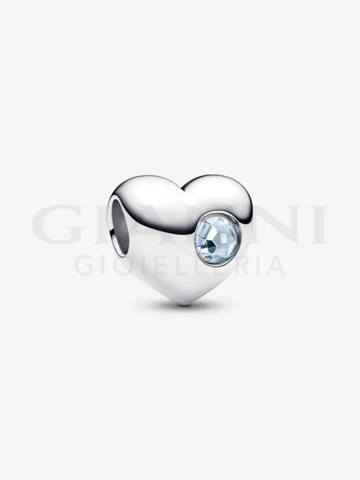 Charm Pandora - Cuore con Pietra Azzurra Marzo da incidere Charm