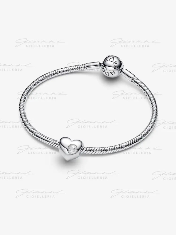 Charm Pandora - Cuore con Pietra Bianca Aprile da Incidere Charm