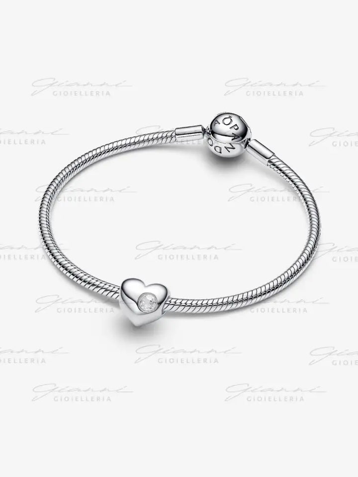 Charm Pandora - Cuore con Pietra Bianca Aprile da Incidere Charm