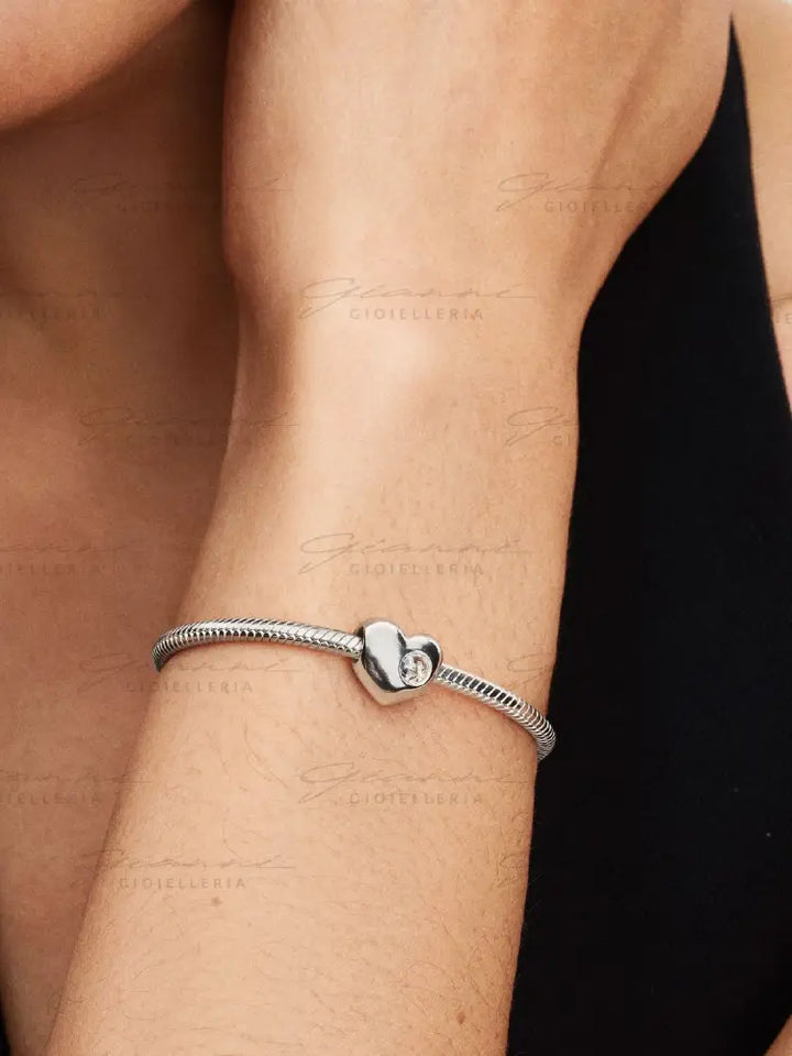 Charm Pandora - Cuore con Pietra Bianca Aprile da Incidere Charm