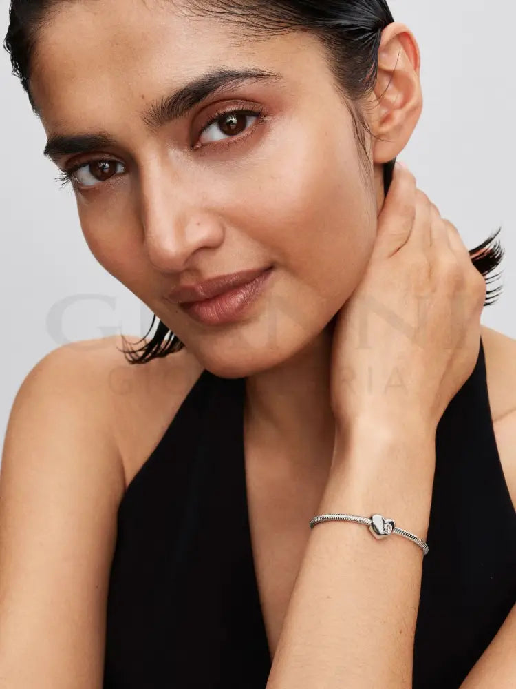 Charm Pandora - Cuore con Pietra Bianca Aprile da Incidere Charm