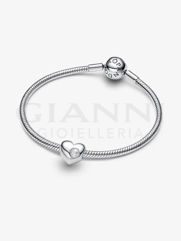 Charm Pandora - Cuore con Pietra Bianca Aprile da Incidere Charm