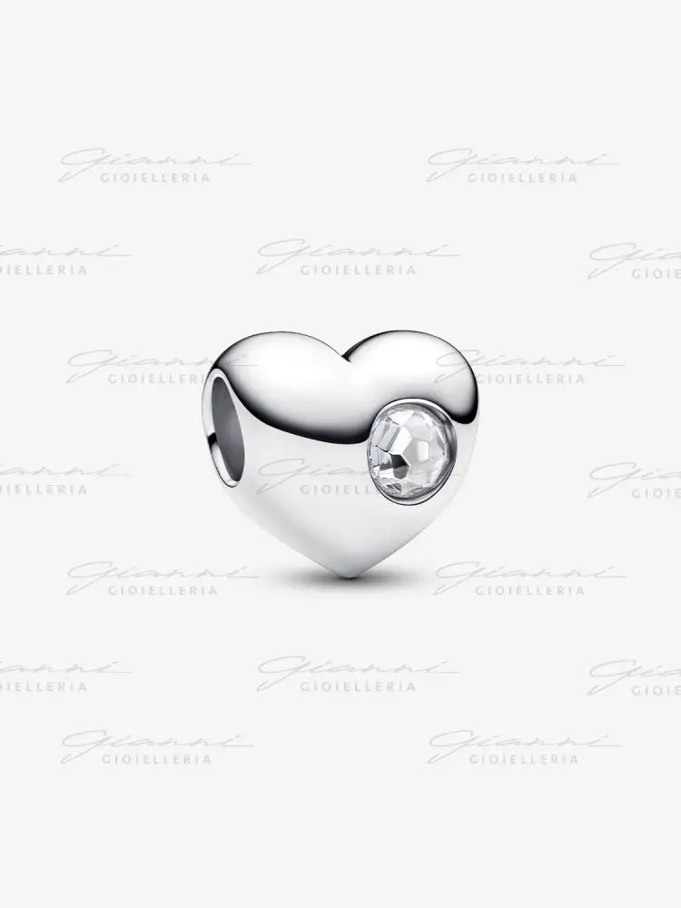 Charm Pandora - Cuore con Pietra Bianca Aprile da Incidere Charm
