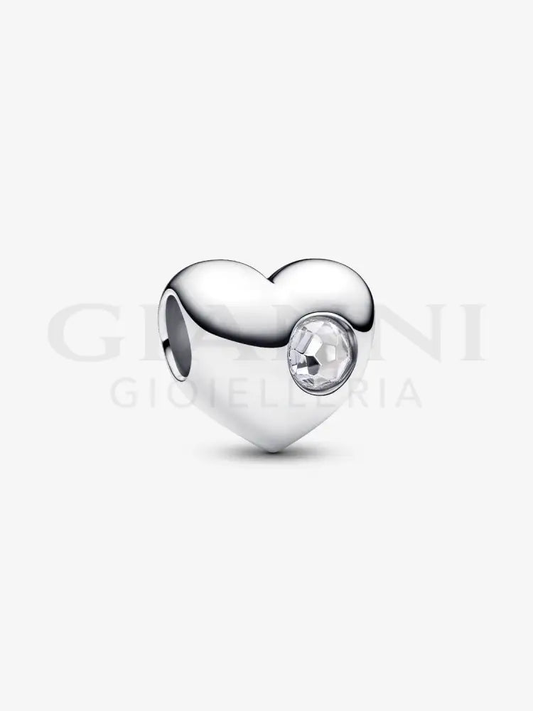 Charm Pandora - Cuore con Pietra Bianca Aprile da Incidere Charm