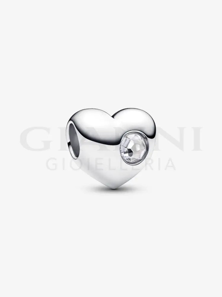 Charm Pandora - Cuore con Pietra Bianca Aprile da Incidere Charm