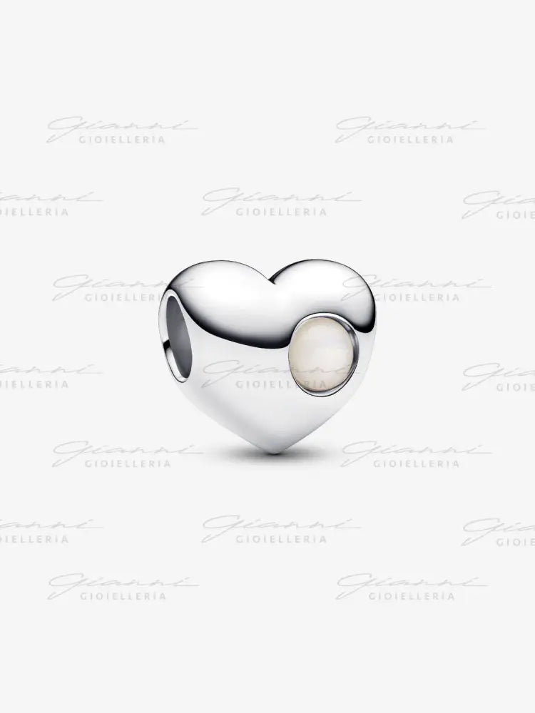 Charm Pandora - Cuore con Pietra Bianca Madreperla Artificiale Giugno da incidere Charm