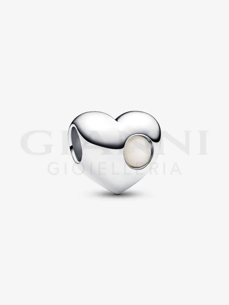 Charm Pandora - Cuore con Pietra Bianca Madreperla Artificiale Giugno da incidere Charm
