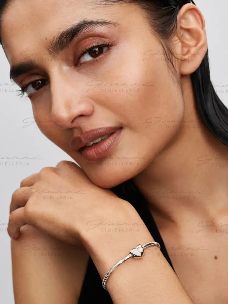 Charm Pandora - Cuore con Pietra Bianca Madreperla Artificiale Giugno da incidere Charm