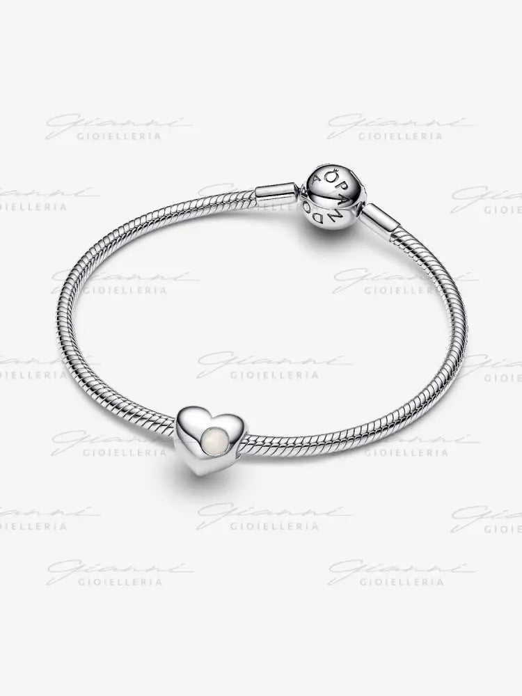 Charm Pandora - Cuore con Pietra Bianca Madreperla Artificiale Giugno da incidere Charm
