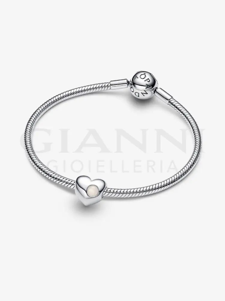 Charm Pandora - Cuore con Pietra Bianca Madreperla Artificiale Giugno da incidere Charm