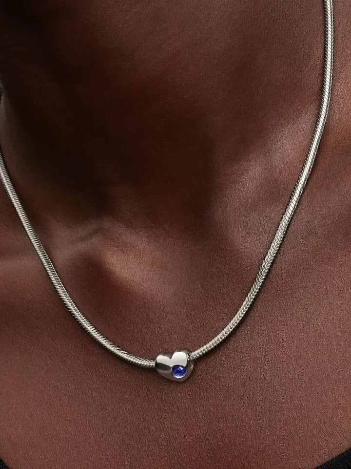 Charm Pandora - Cuore con Pietra Blu Settembre da Incidere Charm