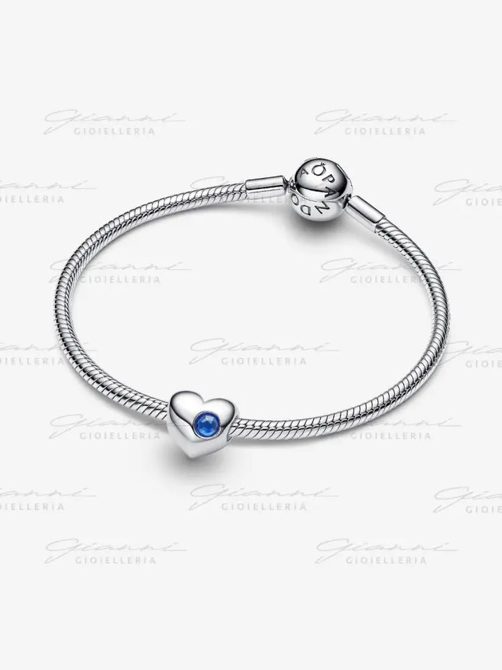Charm Pandora - Cuore con Pietra Blu Settembre da Incidere Charm