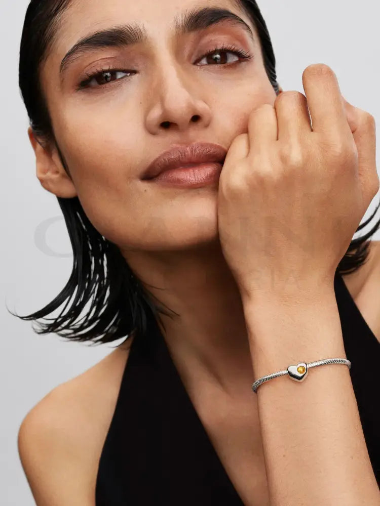 Charm Pandora - Cuore con Pietra Miele Novembre da incidere Charm