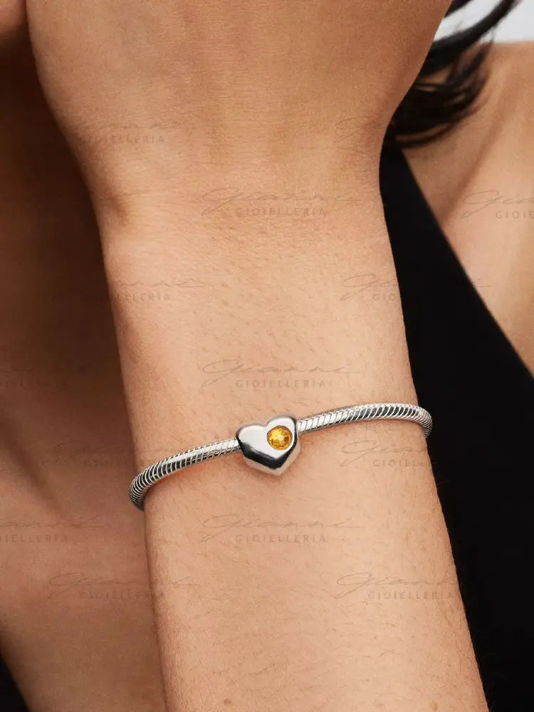 Charm Pandora - Cuore con Pietra Miele Novembre da incidere Charm