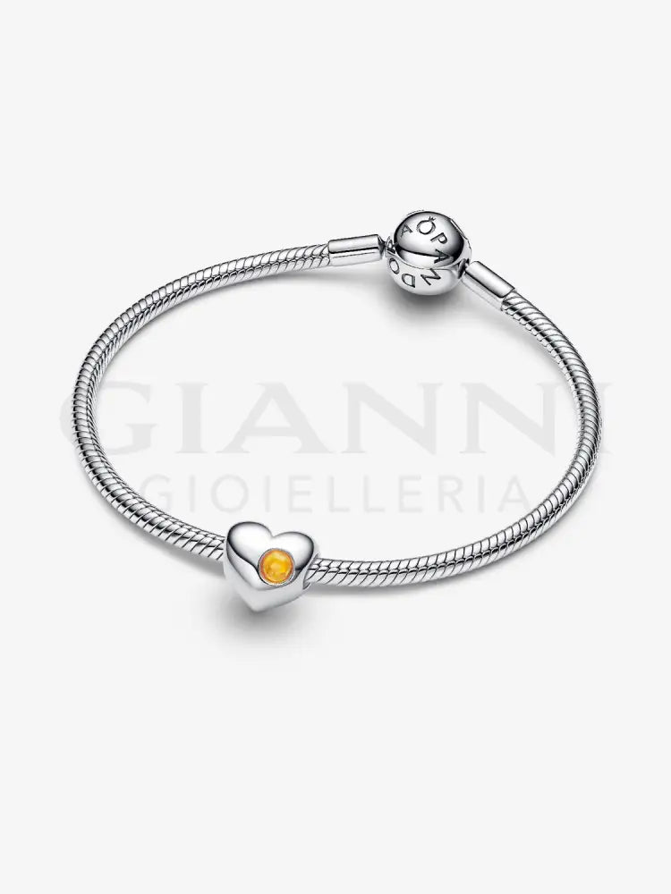 Charm Pandora - Cuore con Pietra Miele Novembre da incidere Charm