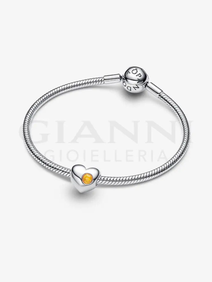 Charm Pandora - Cuore con Pietra Miele Novembre da incidere Charm