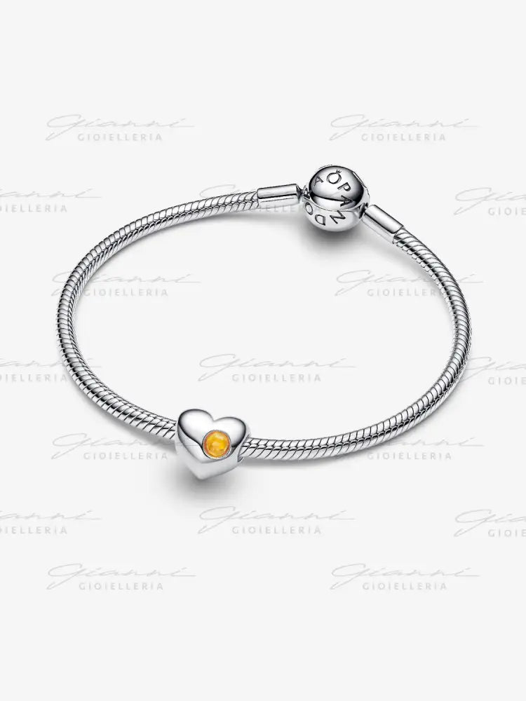 Charm Pandora - Cuore con Pietra Miele Novembre da incidere Charm
