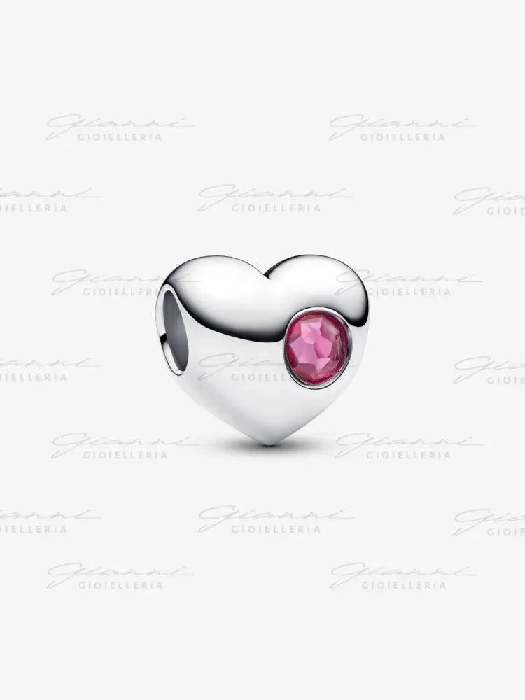 Charm Pandora - Cuore con Pietra Rosa Scuro Ottobre da incidere Charm