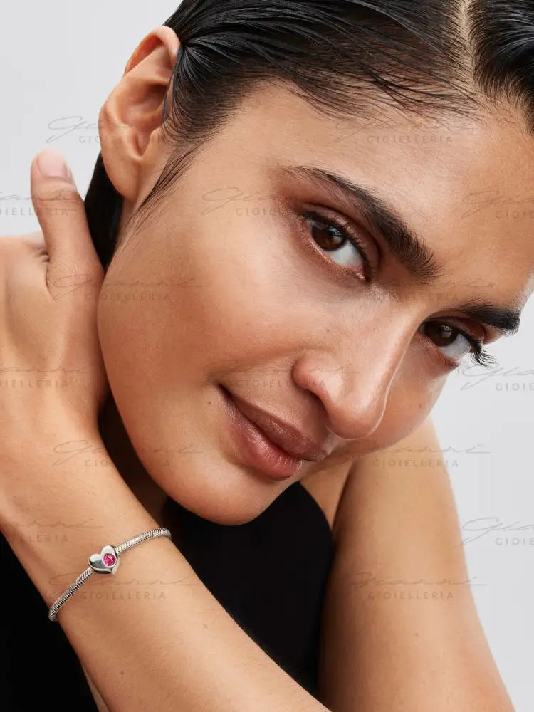 Charm Pandora - Cuore con Pietra Rosa Scuro Ottobre da incidere Charm