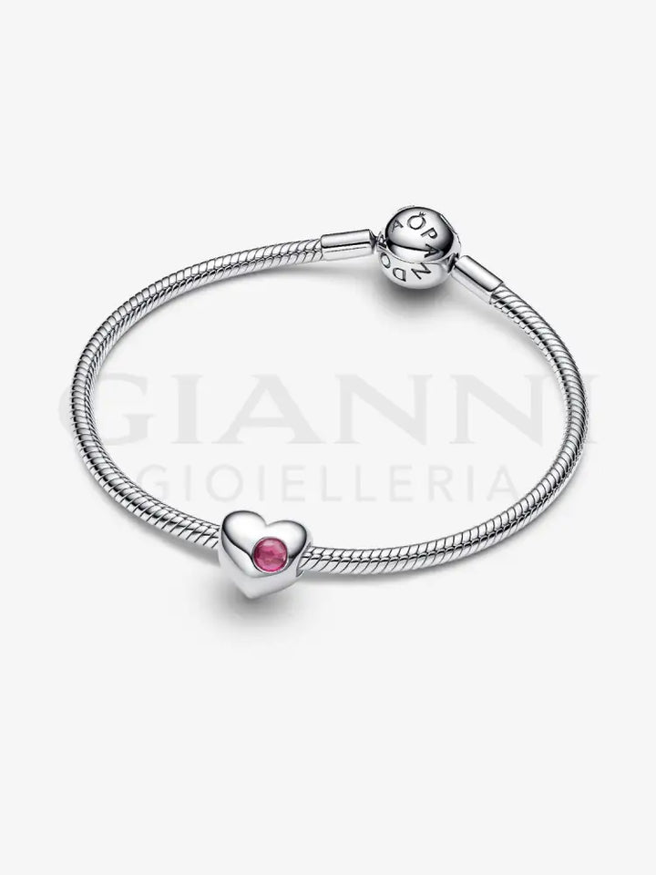 Charm Pandora - Cuore con Pietra Rosa Scuro Ottobre da incidere Charm