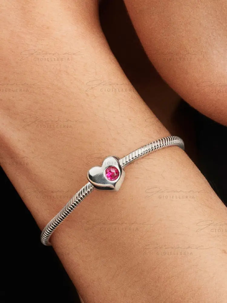 Charm Pandora - Cuore con Pietra Rosa Scuro Ottobre da incidere Charm