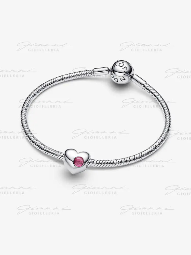 Charm Pandora - Cuore con Pietra Rosa Scuro Ottobre da incidere Charm