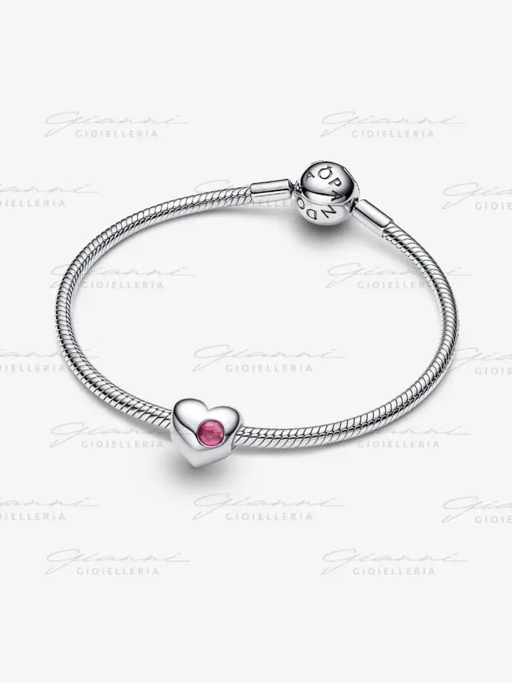 Charm Pandora - Cuore con Pietra Rosa Scuro Ottobre da incidere Charm