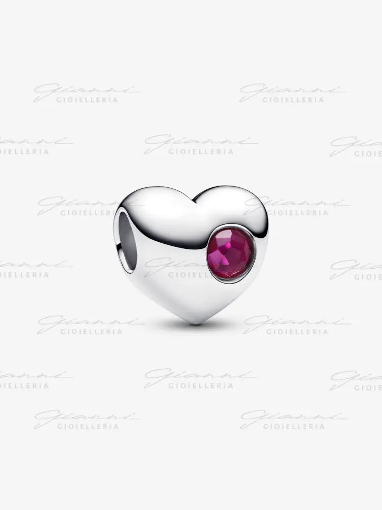 Charm Pandora - Cuore con Pietra Rossa Luglio da incidere Charm