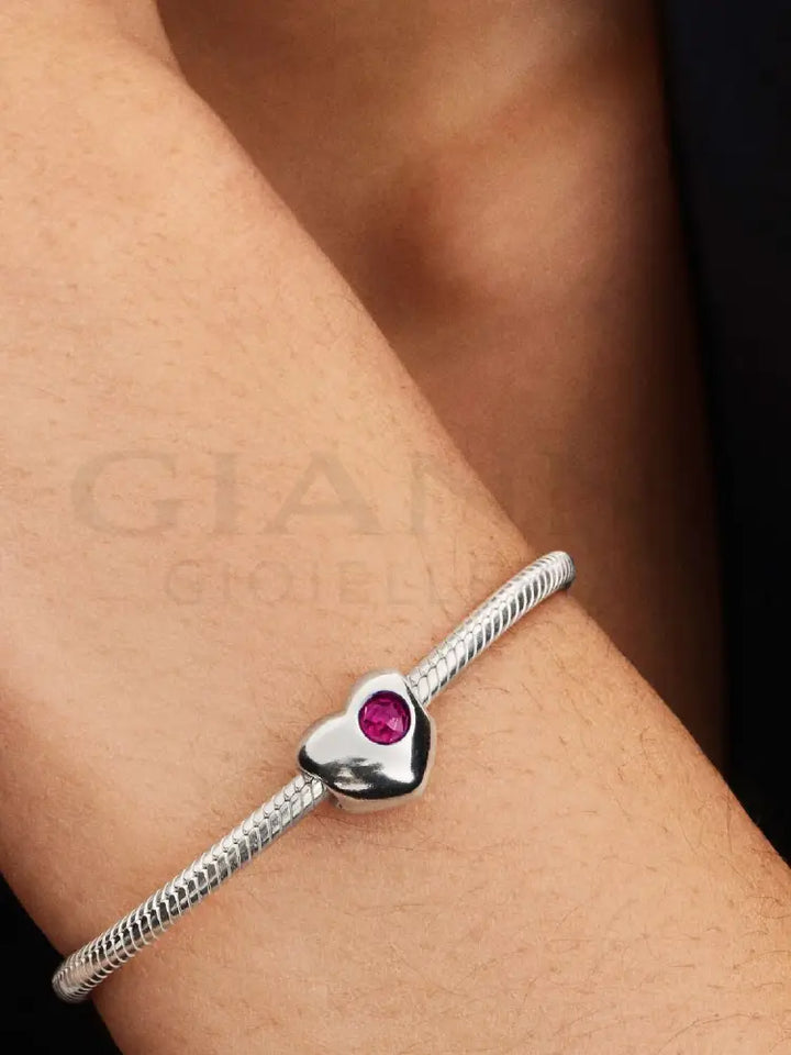 Charm Pandora - Cuore con Pietra Rossa Luglio da incidere Charm