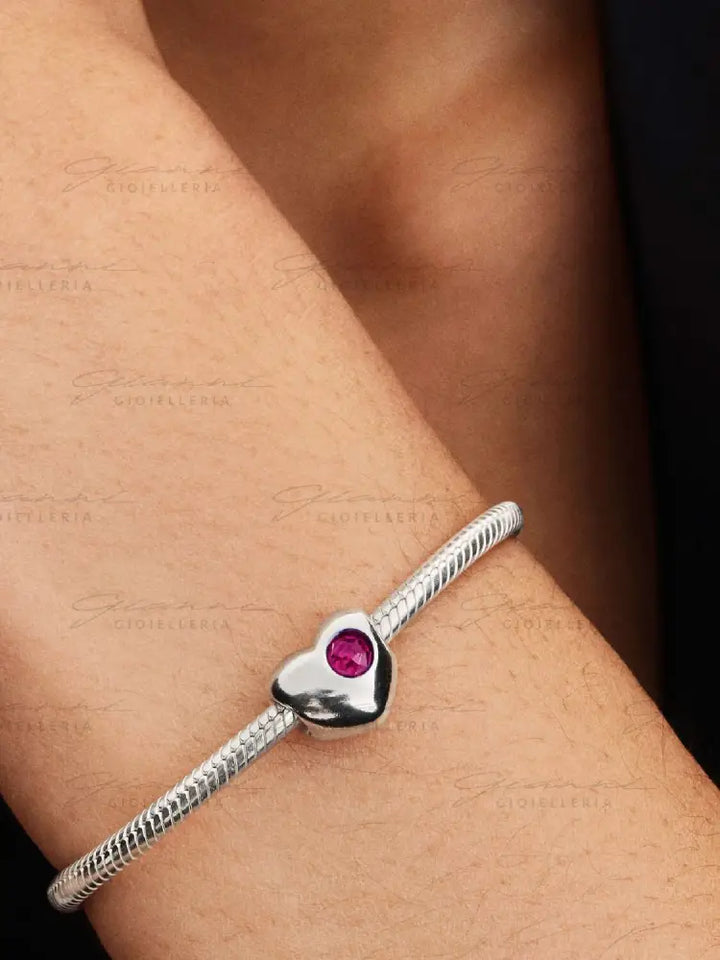 Charm Pandora - Cuore con Pietra Rossa Luglio da incidere Charm