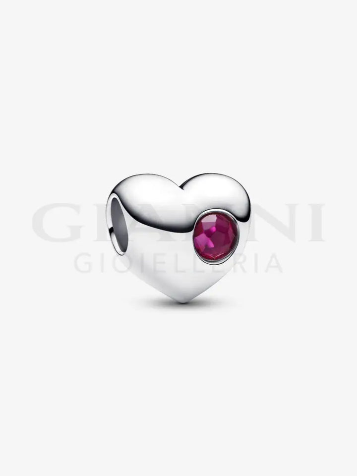 Charm Pandora - Cuore con Pietra Rossa Luglio da incidere Charm