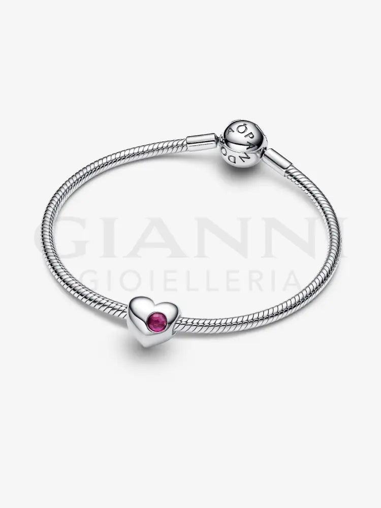 Charm Pandora - Cuore con Pietra Rossa Luglio da incidere Charm