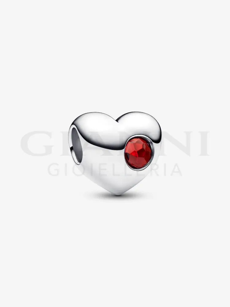 Charm Pandora- Cuore con Pietra Rossa Scuro Gennaio da incidere Charm