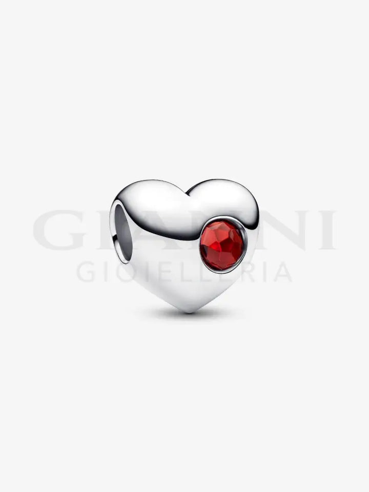 Charm Pandora- Cuore con Pietra Rossa Scuro Gennaio da incidere Charm