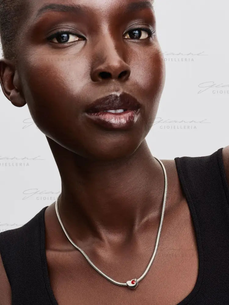 Charm Pandora- Cuore con Pietra Rossa Scuro Gennaio da incidere Charm