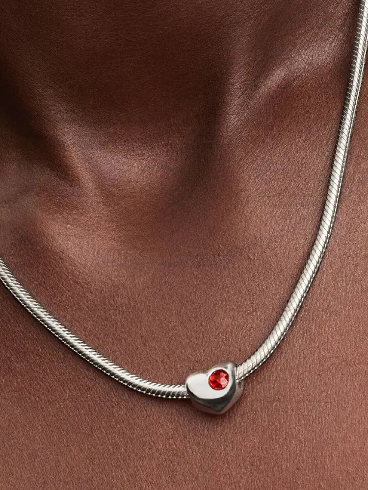 Charm Pandora- Cuore con Pietra Rossa Scuro Gennaio da incidere Charm