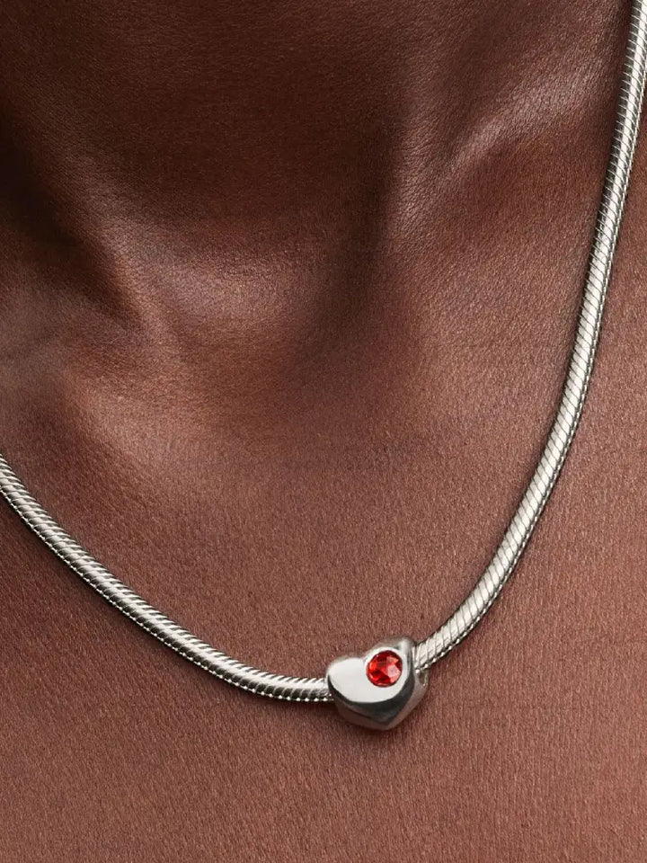 Charm Pandora- Cuore con Pietra Rossa Scuro Gennaio da incidere Charm