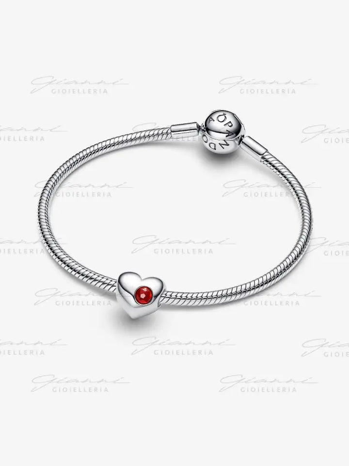 Charm Pandora- Cuore con Pietra Rossa Scuro Gennaio da incidere Charm