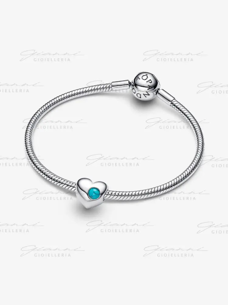 Charm Pandora - Cuore con Pietra Turchese Dicembre da incidere Charm