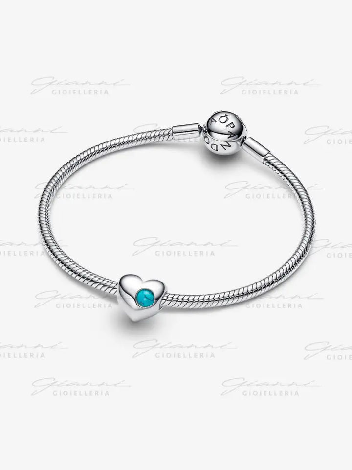 Charm Pandora - Cuore con Pietra Turchese Dicembre da incidere Charm