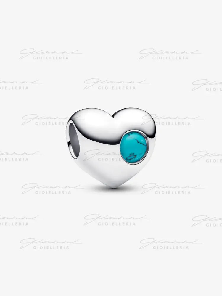 Charm Pandora - Cuore con Pietra Turchese Dicembre da incidere Charm