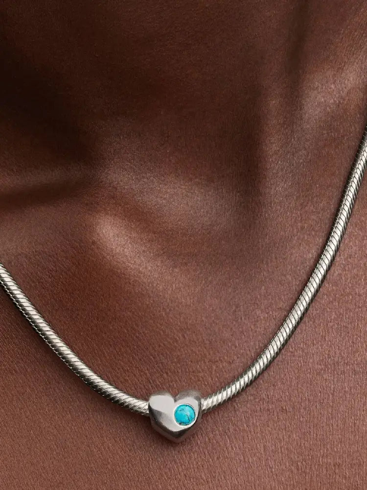 Charm Pandora - Cuore con Pietra Turchese Dicembre da incidere Charm