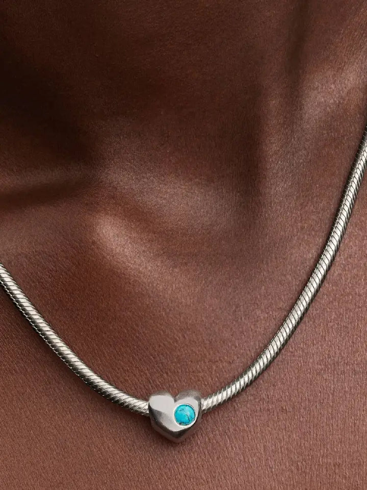 Charm Pandora - Cuore con Pietra Turchese Dicembre da incidere Charm