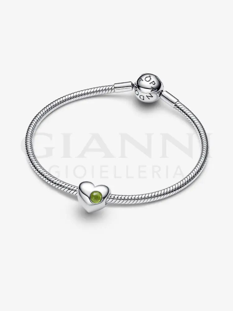 Charm Pandora - Cuore con Pietra Verde Agosto da incidere Charm